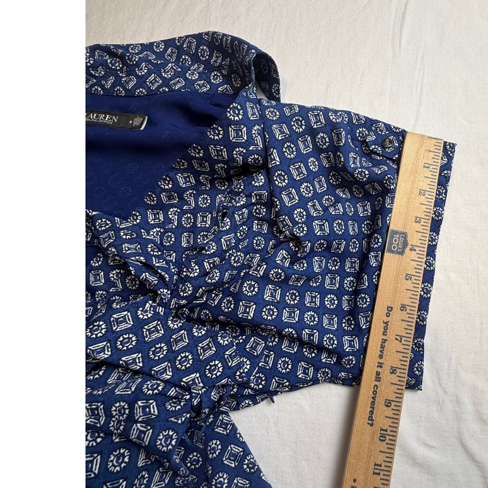 Lauren Ralph Lauren Blue Geometric Print Mock Neck Belted Midi Dress 10-2484 - Picture 7 of 9